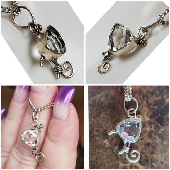 Genuine 3.5ct White Topaz Pendant/Necklace 1" long - Picture 2 of 4